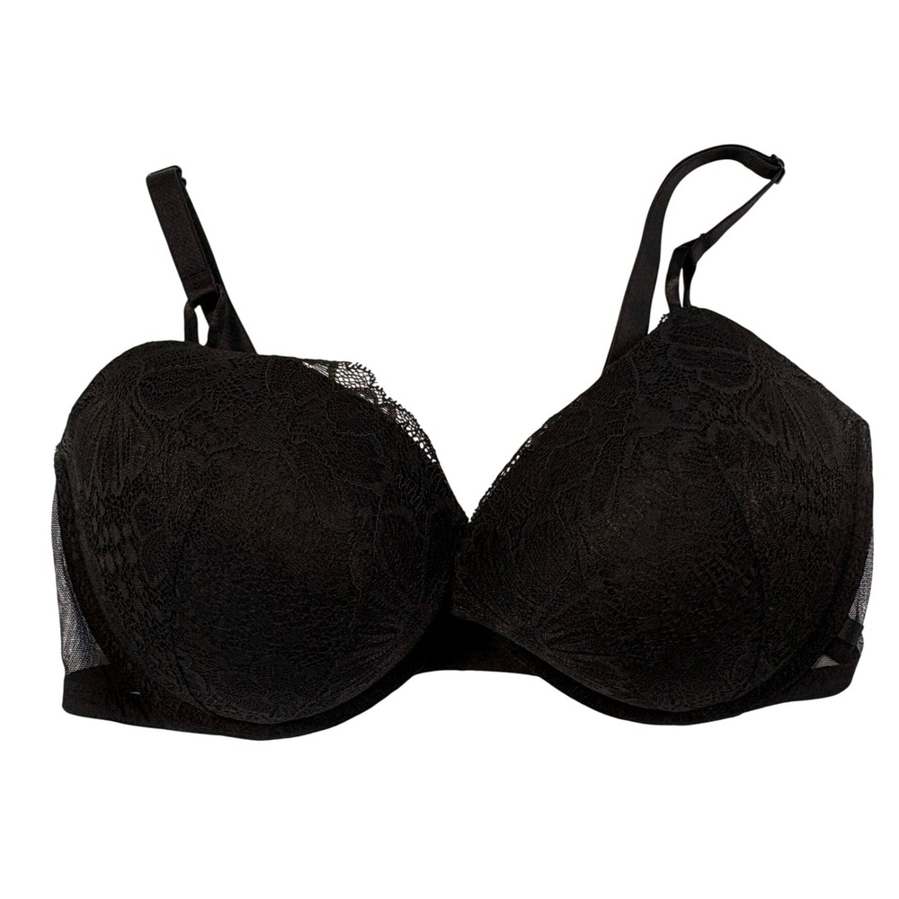 Victorias Secret Black Floral Lace Mesh Push-Up Bra 40D Underwire